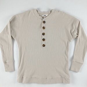 NWT LETT Kruger Henley Pullover Long Sleeve Ribbed Top Off-White Size XS